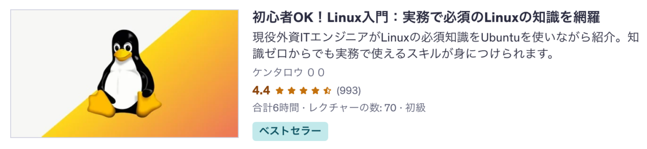 Udemy講座 初心者OK！Linux入門：実務で必須のLinuxの知識を網羅