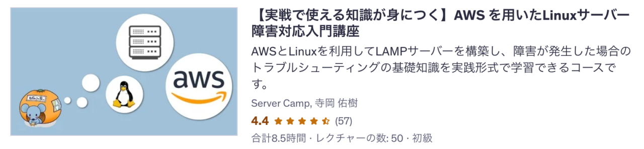 Udemy講座 【実戦で使える知識が身につく】AWS を用いたLinuxサーバー障害対応入門講座